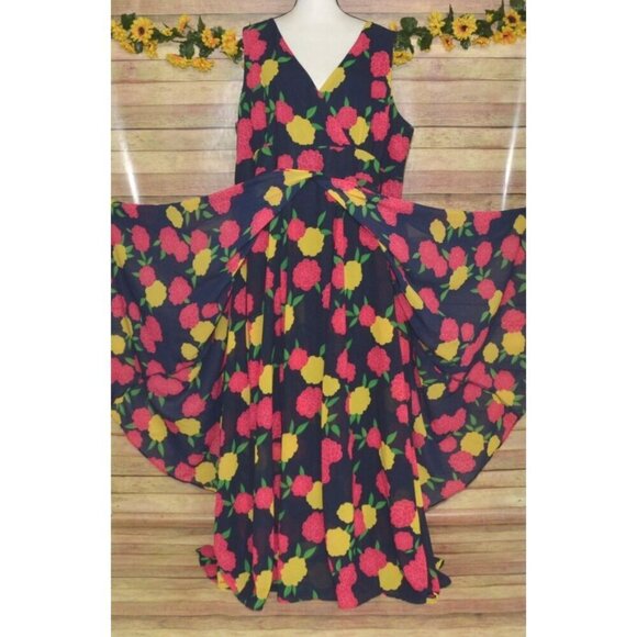 Jessica London Blue Floral Sleeveless Dress Plus Size 24 Flowy Ruffles Spring - Picture 5 of 13